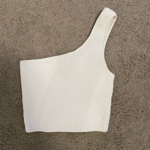 Babaton sculpt knit one-shoulder cropped tank white